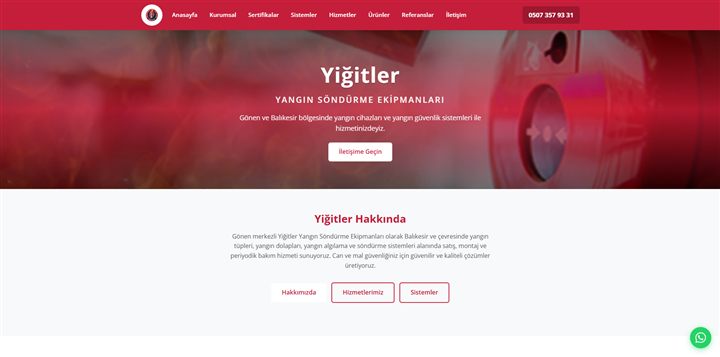 Yiğitler Yangın Sistemleri web sitesi önizleme